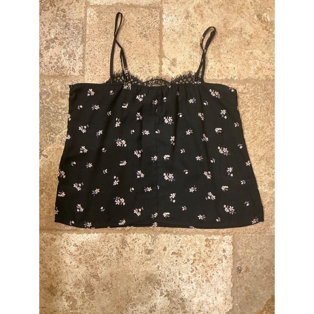 Black Floral Lace Trim Camisole Top With Adjustable Straps